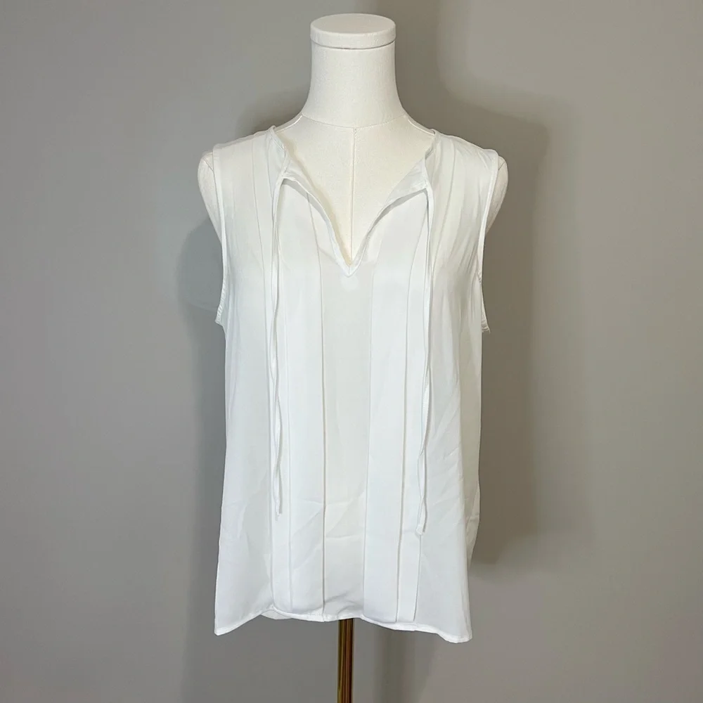 J. Crew Sleeveless Pleated Tie Neck Top Size M